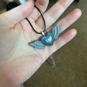 COPY - Labadorite heart with wings necklace adjustable cord